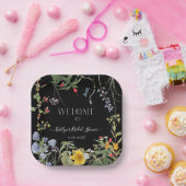 フローラワイルドフラワーボホブラックウェルカムブライダルシャワー ペーパープレート (パーティー)