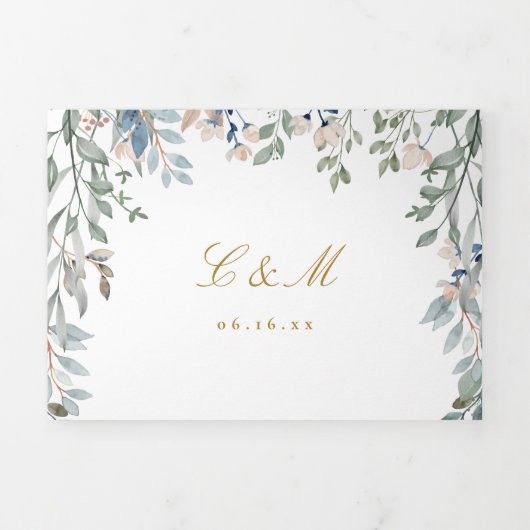 フローラワイルドフラワーモノグラム結婚フォト 三つ折り招待状 (カバー)
