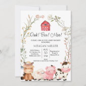 フローラワイルドフラワーリース農場動物ベビースシャワー 招待状 (正面)