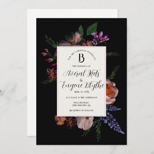 フローラワイルドフラワー水彩結婚式招待状 招待状 (正面/裏面)