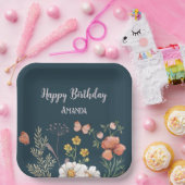 フローラワイルドフラワー誕生日 ペーパープレート (パーティー)