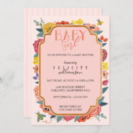 フローラワイルドフラワー&ハニービーベビーガールシャワー 招待状