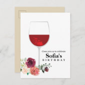 フローラワイングラス誕生日はがき招待状 インビテーションポストカード (正面/裏面)