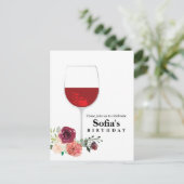 フローラワイングラス誕生日はがき招待状 インビテーションポストカード (スタンド正面)