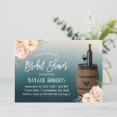 フローラワインバレルティール(緑がかった色)グラデーションブライダルシャワー 招待状 (スタンド正面)