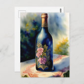フローラワインボトルスチルライフデジタルアート ポストカード (正面/裏面)