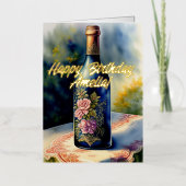 フローラワインボトル誕生日 箔グリーティングカード (正面)