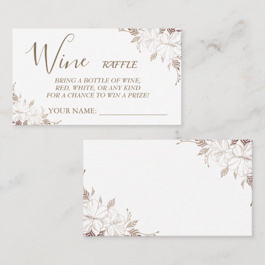 フローラワインラッフルチケットブライダルシャワーカード プレイスカード (正面/裏面)