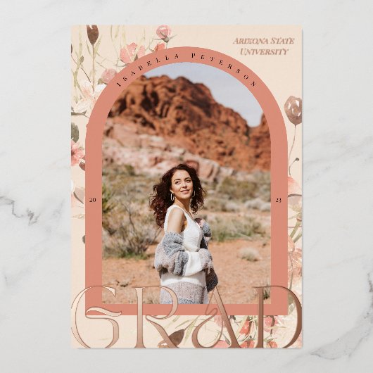 フローラワンダーラスト：ボホシック卒業写真 箔招待状 (正面)