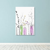 フローラヴァース白黒パープルキャンバスプリント キャンバスプリント (インサイチュ (ウッドフロア))