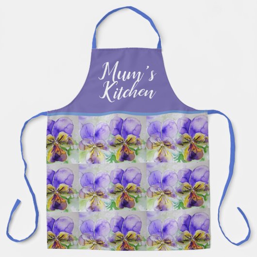 フローラヴィオラヴァイオラズウォーターカラーアートメンズキッチン エプロン (正面)