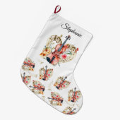 フローラヴィオリンズ金ゴールドミュージックノートクリスマスホリデー ラージクリスマスストッキング (正面 (吊り時))