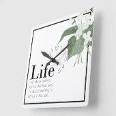 フローラヴィレッツホワイトオンホワイトライフ引用文 スクエア壁時計 (傾斜)