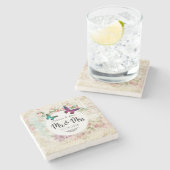 フローラヴィンテージの花房の上のバターフェイミセス ストーンコースター (横)