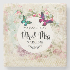 フローラヴィンテージの花房の上のバターフェイミセス ストーンコースター