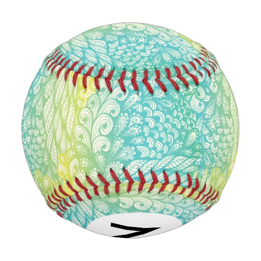 フローラヴィンテージの黄と青のグラデーション 野球ボール (裏面)
