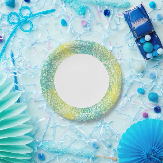 フローラヴィンテージの黄色と青のグラデーション ペーパープレート (パーティー)