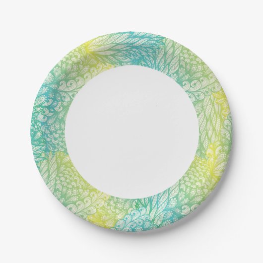 フローラヴィンテージの黄色と青のグラデーション ペーパープレート (正面)