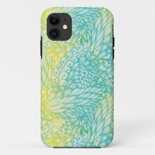 フローラヴィンテージの黄色と青のグラデーション iPhone 11 ケース