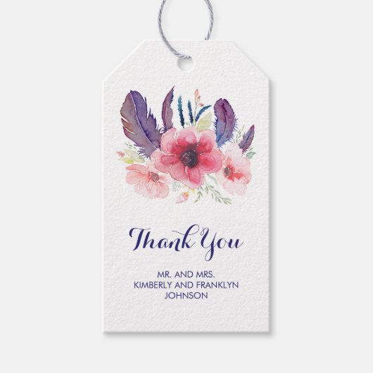 フローラヴィンテージウォーターカラーボホ結婚ズ ギフトタグ (正面)