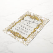 フローラヴィンテージエレガントトープn金ゴールドブライダルシャワー 箔招待状 (回転した状態)