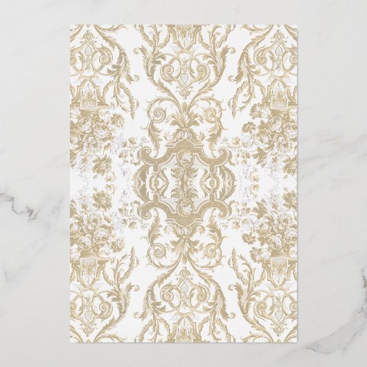 フローラヴィンテージエレガントトープn金ゴールドブライダルシャワー 箔招待状 (裏面)