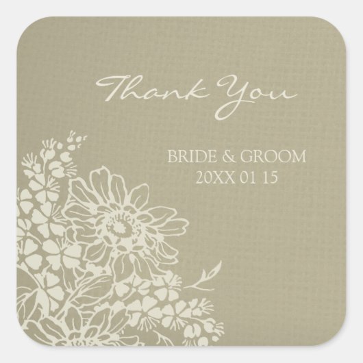 フローラヴィンテージサンクユー結婚式の引き出物ラベル スクエアシール (正面)