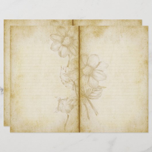 フローラヴィンテージスタイル仕訳帳スクラップブック紙 (正面/裏面)