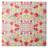 フローラヴィンテージスタイル花と牧草草 タイル (正面)