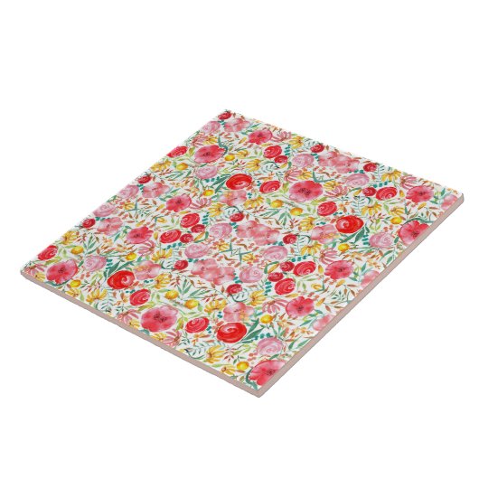 フローラヴィンテージスタイル花と牧草草 タイル (側面)