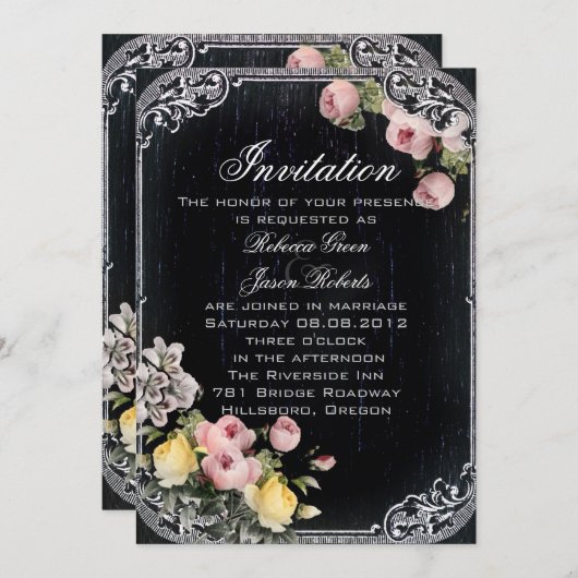 フローラヴィンテージタイポグラフィ結婚シャルボード 招待状 (正面/裏面)