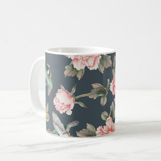 フローラヴィンテージチノイスリーピンクのデコップティッシュ コーヒーマグカップ (正面左)