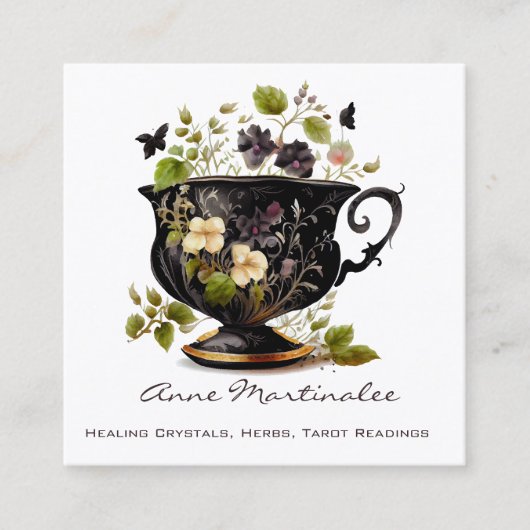 フローラヴィンテージティーカップスクエアビジネスカード スクエア名刺 (正面)