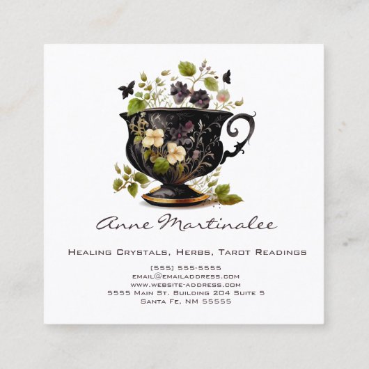 フローラヴィンテージティーカップスクエアビジネスカード スクエア名刺 (裏面)