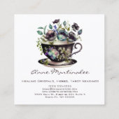 フローラヴィンテージティーカップパンシースクエアビジネスカード スクエア名刺 (裏面)