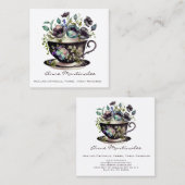 フローラヴィンテージティーカップパンシースクエアビジネスカード スクエア名刺 (正面/裏面)