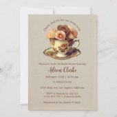 フローラヴィンテージティーブライダルシャワー金ゴールドバーダル 招待状 (正面)