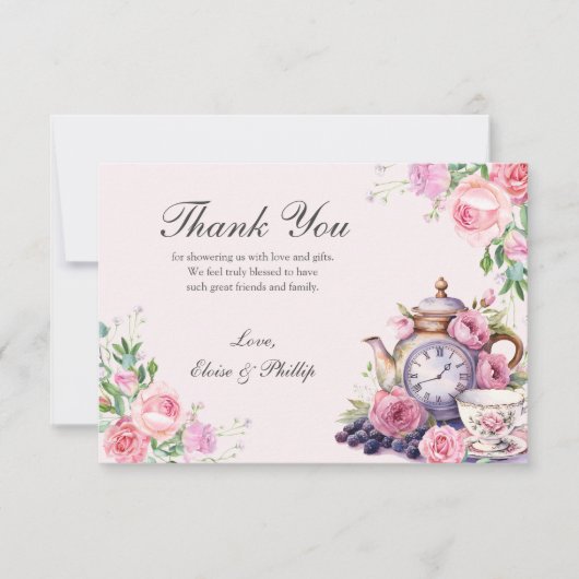 フローラヴィンテージティーポ生まれたばかりのット写真ベビーシャワー サンキューカード (正面)