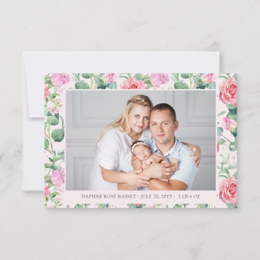 フローラヴィンテージティーポ生まれたばかりのット写真ベビーシャワー サンキューカード (裏面)