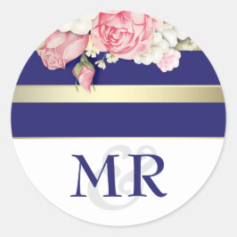 フローラヴィンテージネイビーホワイトと金ゴールド結婚ズ ラウンドシール