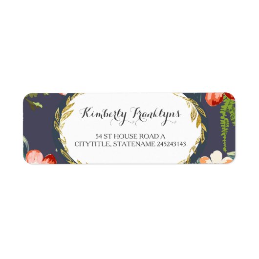 フローラヴィンテージネイビー結婚金ゴールド ラベル (正面)