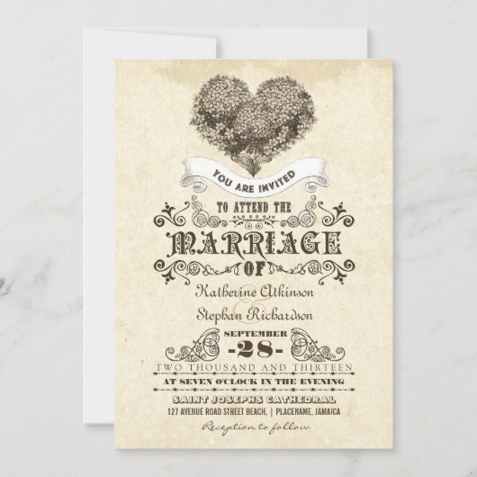 フローラヴィンテージハート結婚式招待状 招待状 (正面)