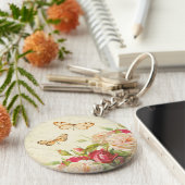 フローラヴィンテージバラと蝶キーチェーン キーホルダー (側面)