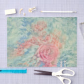 フローラヴィンテージピンクティール（緑がかった色）ブルーテクスチャ 薄葉紙 (クラフト)