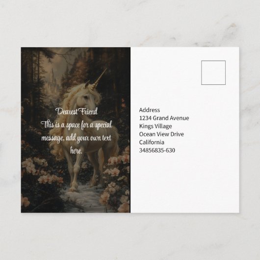 フローラヴィンテージフォレストユニコーンフェアリーランドキャッスル ポストカード (裏面)