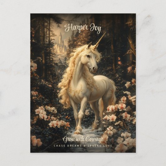 フローラヴィンテージフォレストユニコーンフェアリーランドキャッスル ポストカード (正面)
