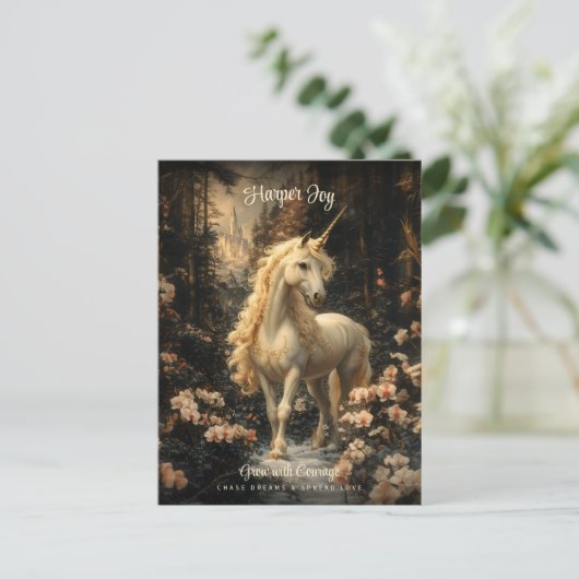 フローラヴィンテージフォレストユニコーンフェアリーランドキャッスル ポストカード (スタンド正面)