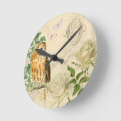 フローラヴィンテージフクロウ時計の美しいバラ ラウンド壁時計 (傾斜)