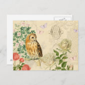 フローラヴィンテージフクロウ葉書(美しいバラ) ポストカード (正面/裏面)