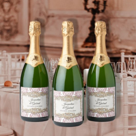 フローラヴィンテージフランスのトイルピンクウェディング スパークリングワインラベル